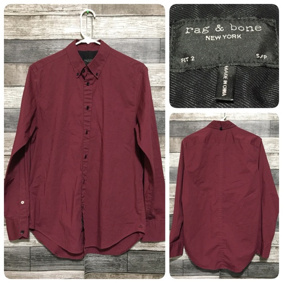 Rag Bone Fit 2 Button Up Shirt Men’s S Burgundy 100% Cotton - Picture 1 of 9